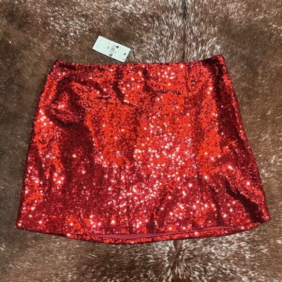 ASTR the Label Red Sequin Sparkle Mini Skirt Holiday Party New Year’s Eve M - Picture 9 of 9